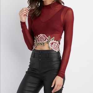CHARLOTTE RUSSE sheer rose design crop top